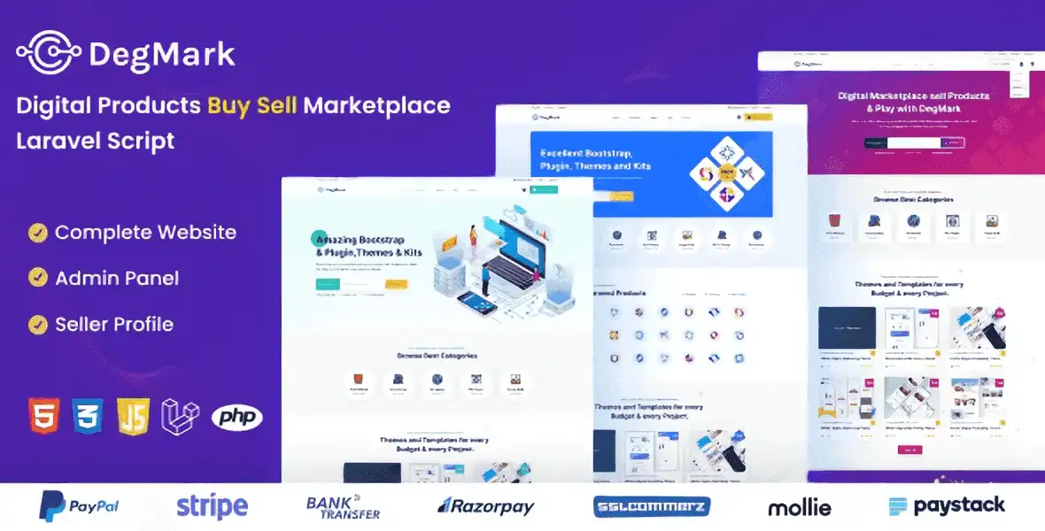 DegMark digital products marketplace Laravel script interface preview