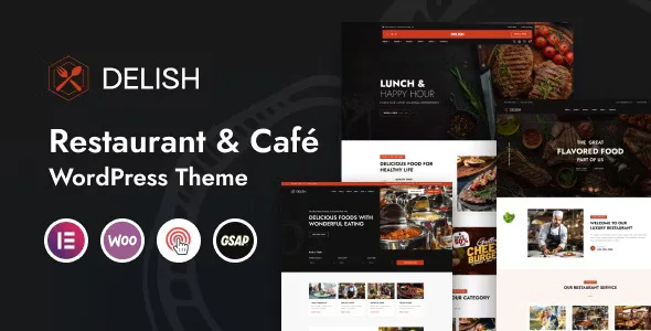 Delish restaurant and cafe WordPress theme homepage layout built with Elementor PRO