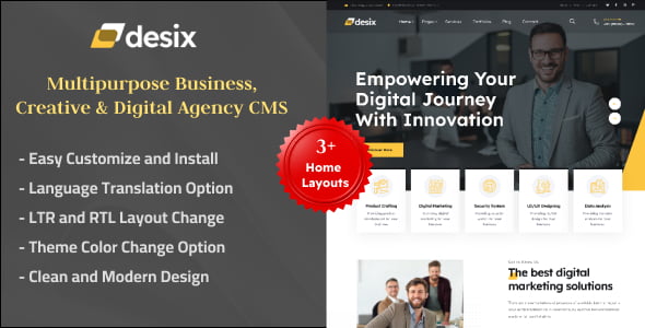 Desix multipurpose business and agency PHP script dashboard and homepage preview