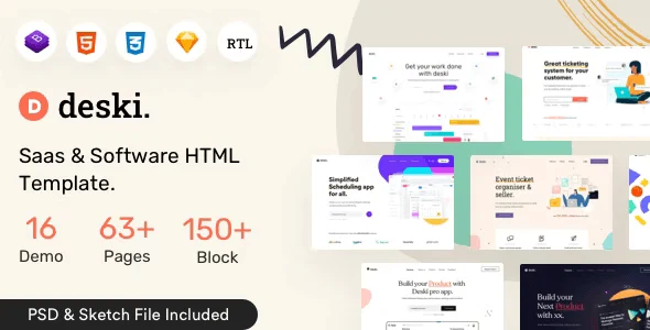 Deski SaaS and software HTML RTL template preview