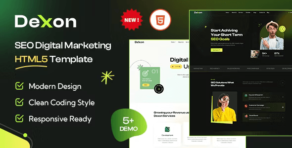 Dexon SEO agency HTML template homepage preview showing modern responsive design