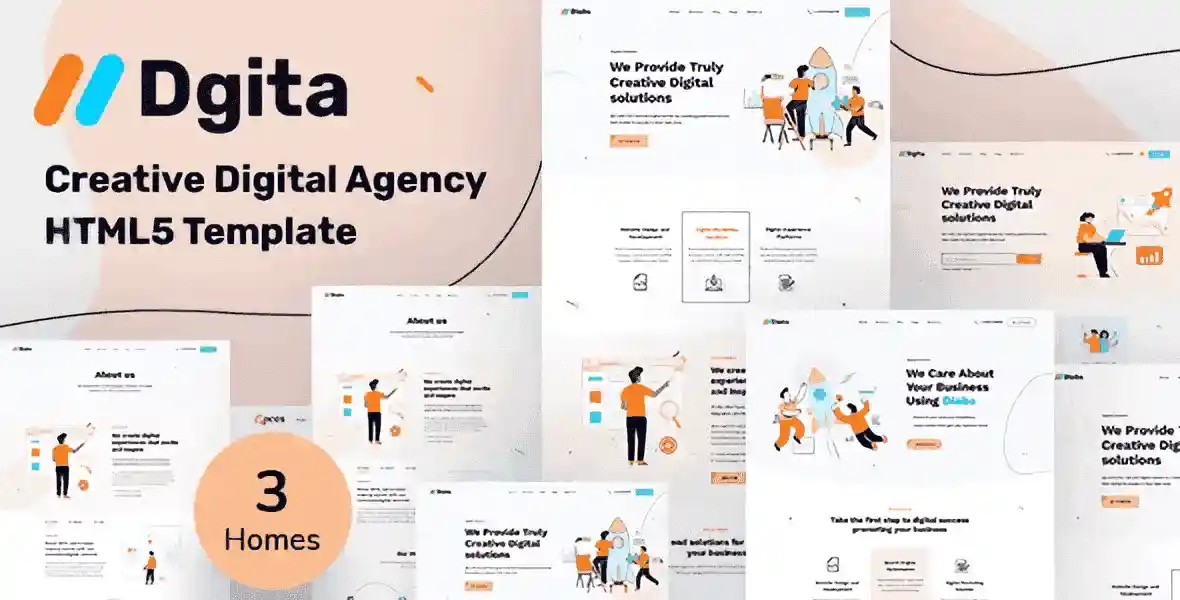 Dgita creative digital agency HTML5 template homepage preview showcasing modern design layouts
