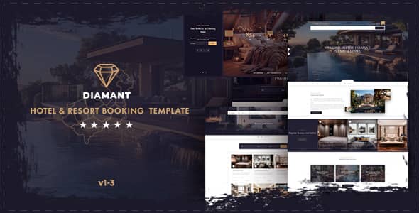 Diamant hotel and resort booking HTML template preview showcasing a modern responsive hospitality website design