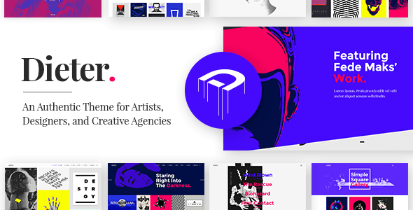 Dieter Creative Agency WordPress Theme portfolio layout preview with Elementor integration