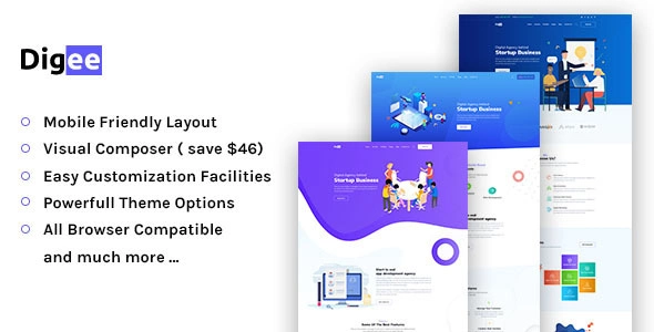 Digee digital marketing agency WordPress theme homepage layout preview