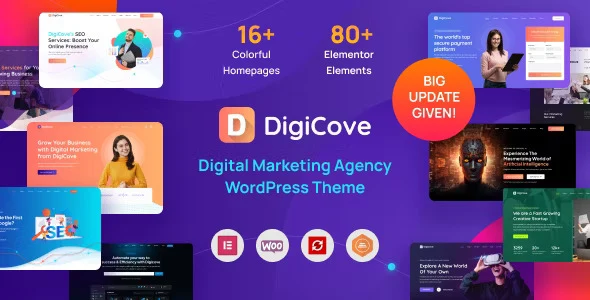 Digicove digital marketing agency WordPress theme preview with modern responsive layout