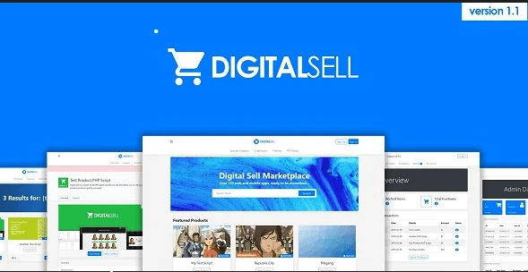 Digital marketplace PHP script dashboard showing admin panel with user management and PayPal integration