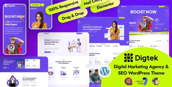 Digtek digital marketing agency WordPress theme homepage preview