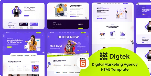 Digtek digital marketing agency HTML template preview with modern layout and smooth animations