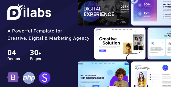 Dilabs creative agency HTML template for Elementor PRO with modern responsive layout