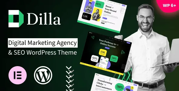 Dilla digital marketing agency WordPress theme homepage design