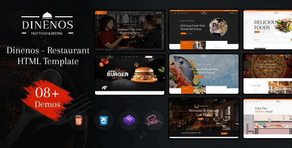 Dinenos restaurant HTML template with modern Bootstrap design and Elementor PRO layout