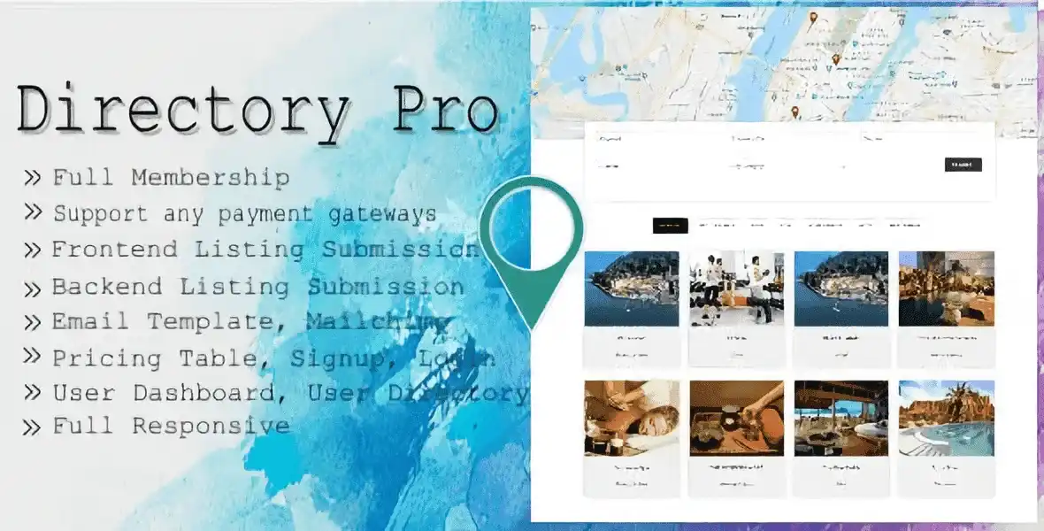 Directory Pro WordPress directory plugin interface showing listing management and payment integration