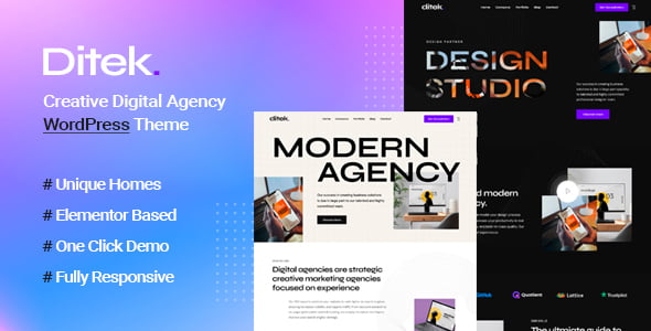 Ditek Creative Portfolio WordPress Theme interface showing agency layout