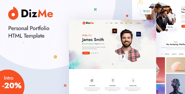Dizme one-page personal portfolio HTML template preview for professional websites