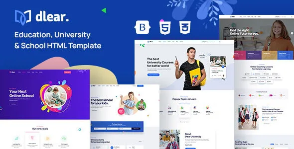 Dlear education HTML template showcasing responsive homepage design for universities and online courses