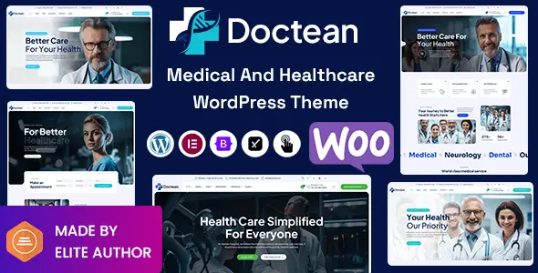 Doctean medical WordPress theme homepage design for healthcare websites