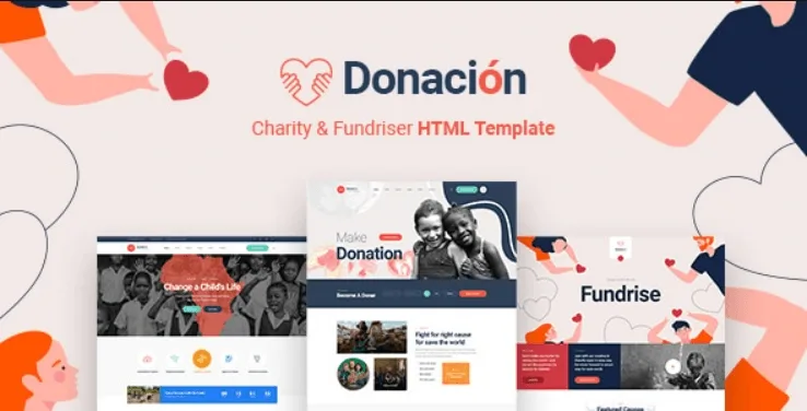 Donacion fundraising HTML template preview for charity and NGO websites