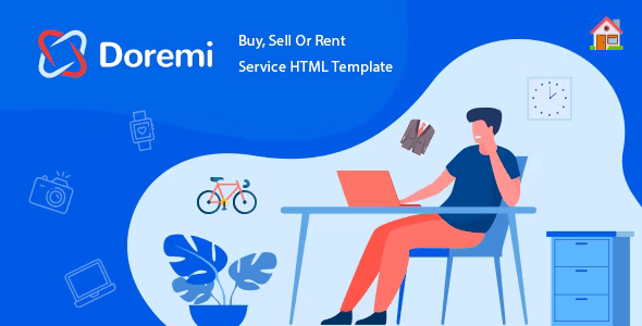 Doremi HTML rental template showing modern rental portal website layout with colorful design