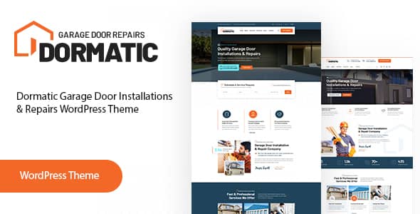 Dormatic garage door repair WordPress theme homepage preview with Elementor layout