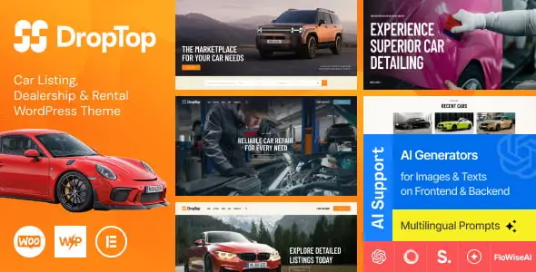Drop Top car rental WordPress theme homepage design preview