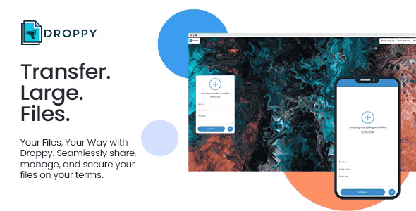 Droppy self-hosted file sharing PHP script interface showing drag and drop upload