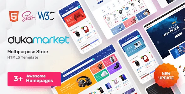Duka Market multipurpose ecommerce HTML5 template showcasing responsive design for fashion and retail stores