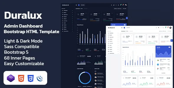 Duralux Bootstrap 5 admin dashboard template with dark responsive design interface