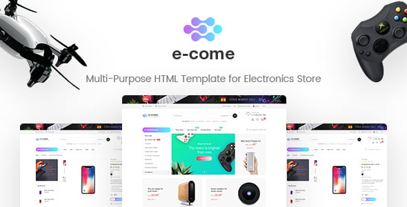 E-Come multi-purpose HTML template for electronics store with responsive product layout