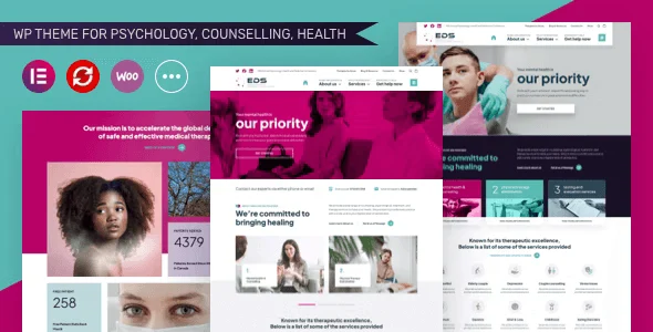 EDS WordPress theme preview for psychology and counseling websites built with Elementor