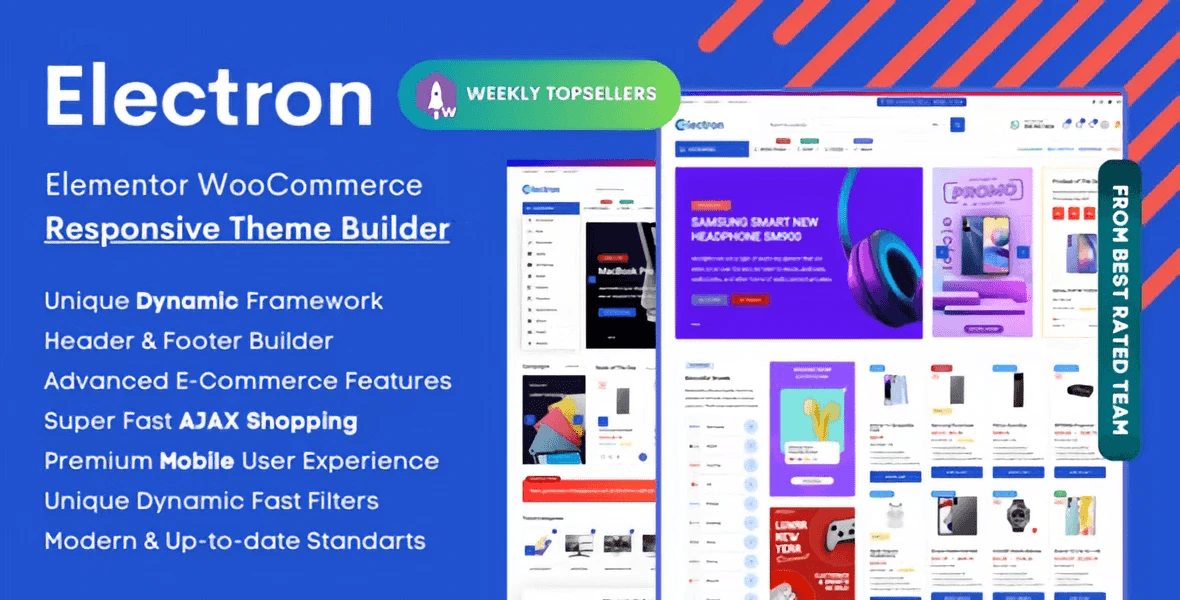 Electron electronics WooCommerce theme homepage preview showing product grid and category navigation