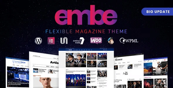 EmBe flexible magazine WordPress theme with Elementor PRO demo layout