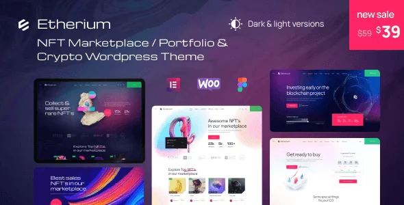 Etherium NFT Marketplace WordPress Theme homepage demo with crypto art auctions and NFT collections