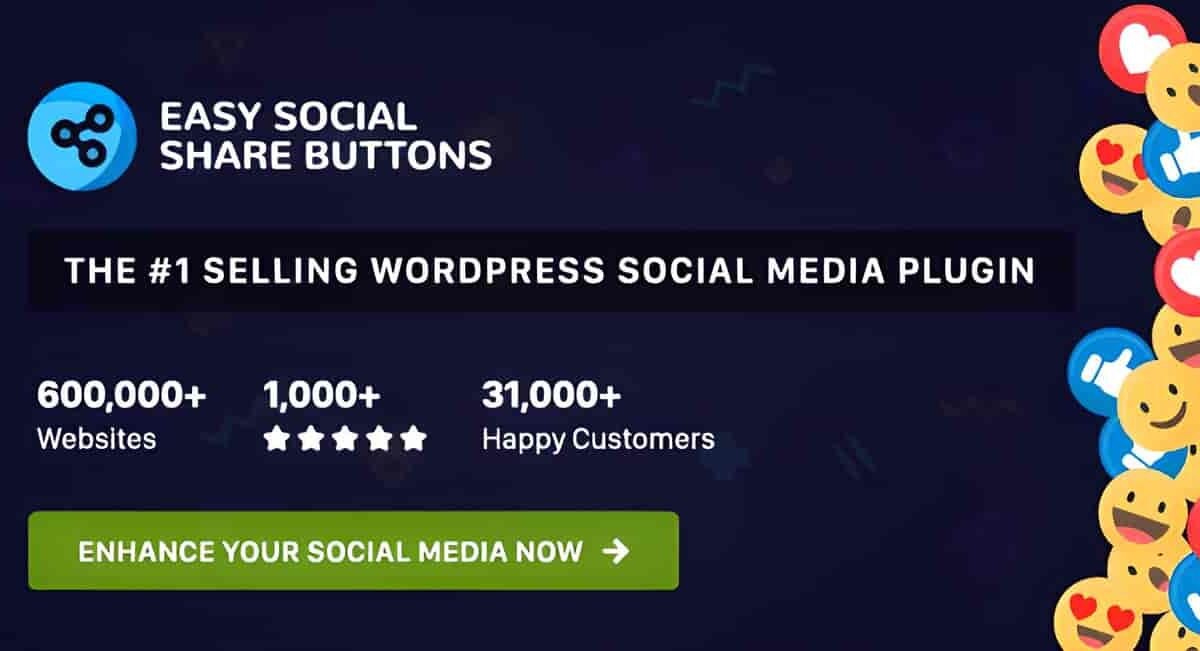 Easy Social Share Buttons WordPress plugin showing customizable social sharing buttons for website content