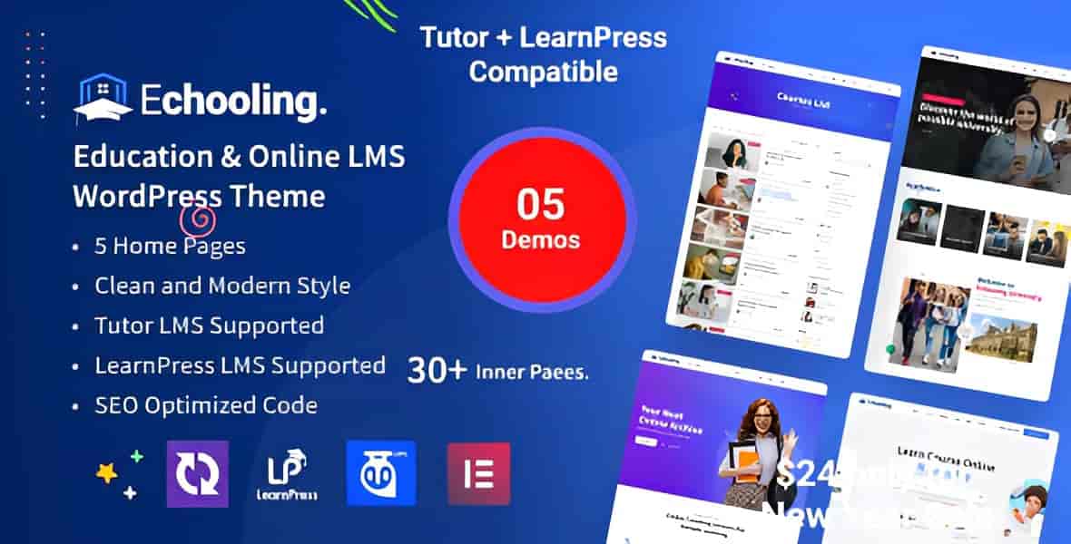 Echooling education WordPress theme for Elementor homepage preview