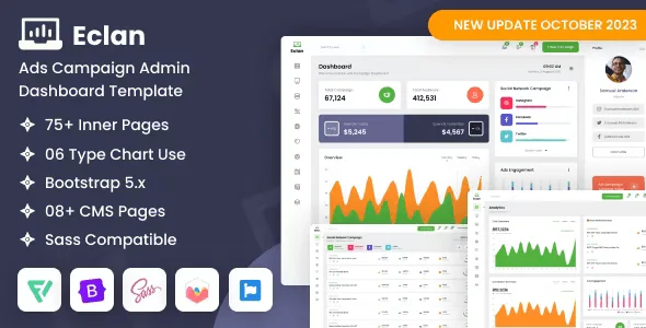 Eclan ad campaign admin dashboard template with clean HTML5 layout and Poppins typography
