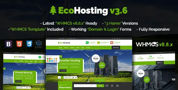 EcoHosting responsive WHMCS hosting HTML template preview for domain and hosting businesses