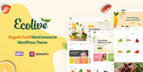 Ecolive organic food WooCommerce theme homepage demo layout for WordPress online store