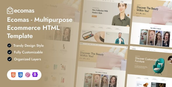 Ecomas multipurpose ecommerce HTML template showcasing modern responsive store layouts