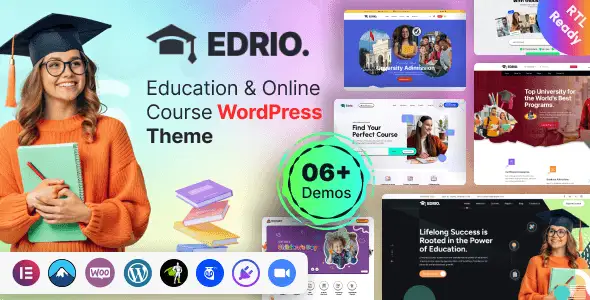 Edrio education and online course WordPress theme homepage layout