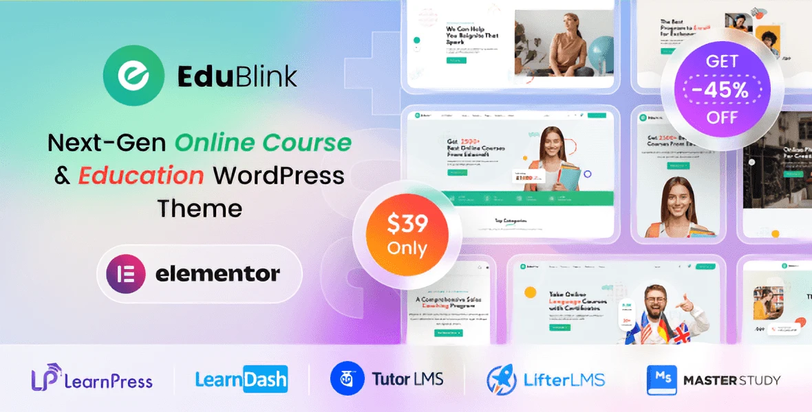 EduBlink education and online course WordPress theme homepage layout