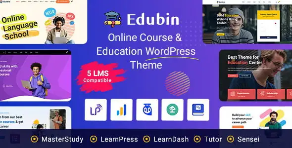 Edubin education LMS WordPress theme demo showcasing course management and event calendar