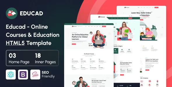 Educad online course HTML5 template preview showing education website design with course listings and learning platform features