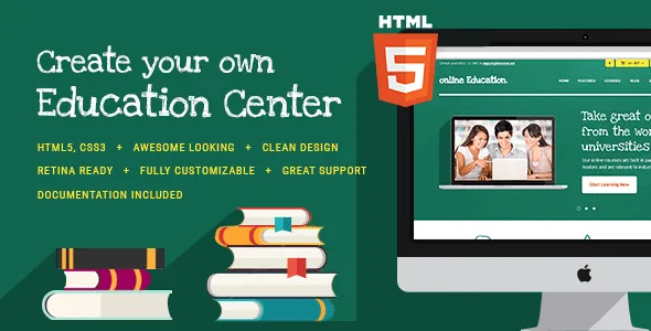 Education Center and Training Courses HTML template preview showing responsive educational website layout