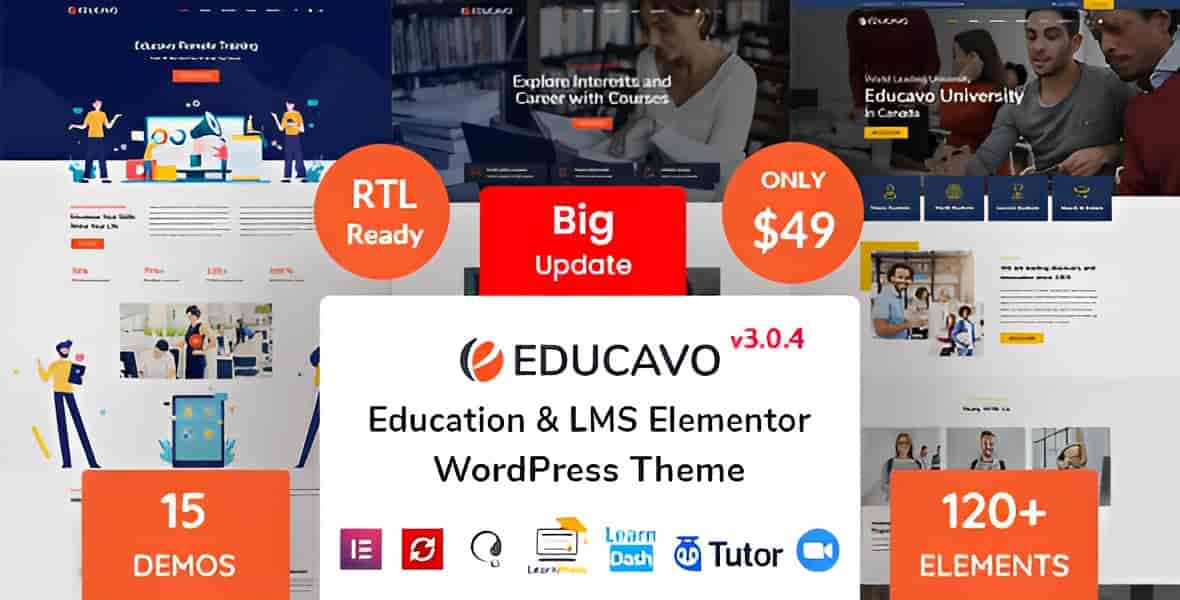 Educavo education WordPress theme for online courses and school websites