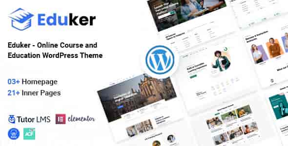 Eduker education WordPress theme homepage preview with online course layout