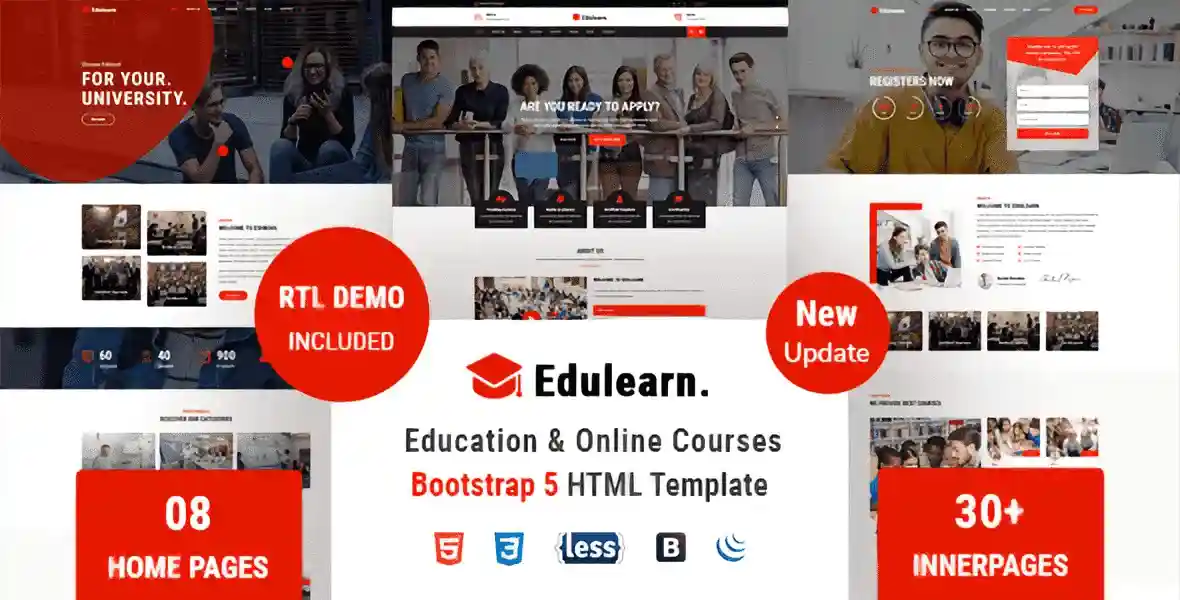 Edulearn education HTML template homepage demo with responsive Bootstrap 4 layout