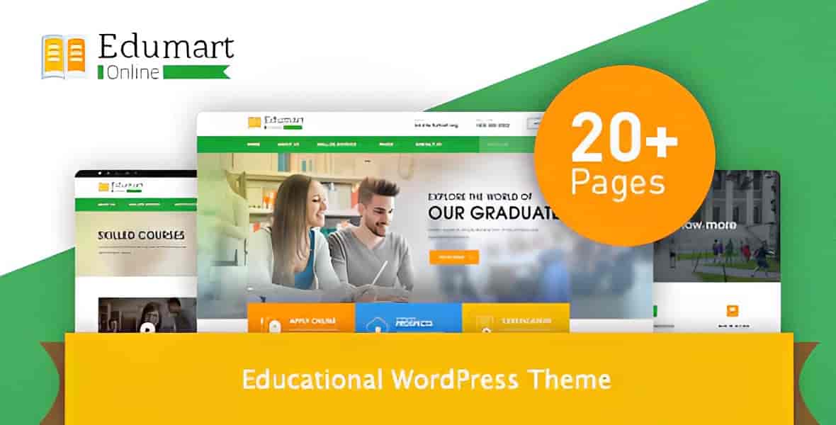 Edumart education WordPress theme homepage layout for colleges and universities