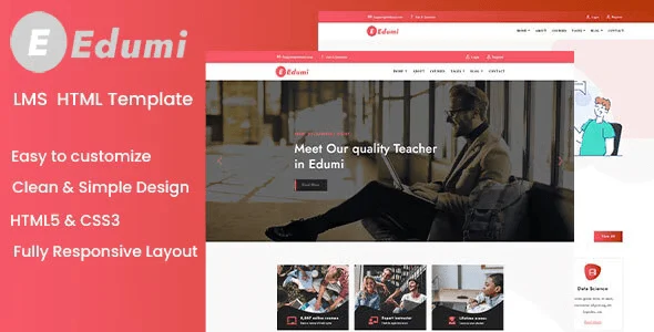 Edumi responsive education LMS HTML template homepage preview
