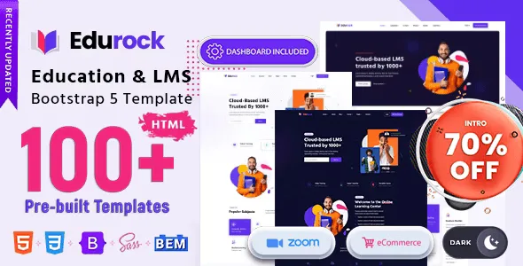 Edurock Education LMS HTML Template homepage demo showing Bootstrap 5 design
